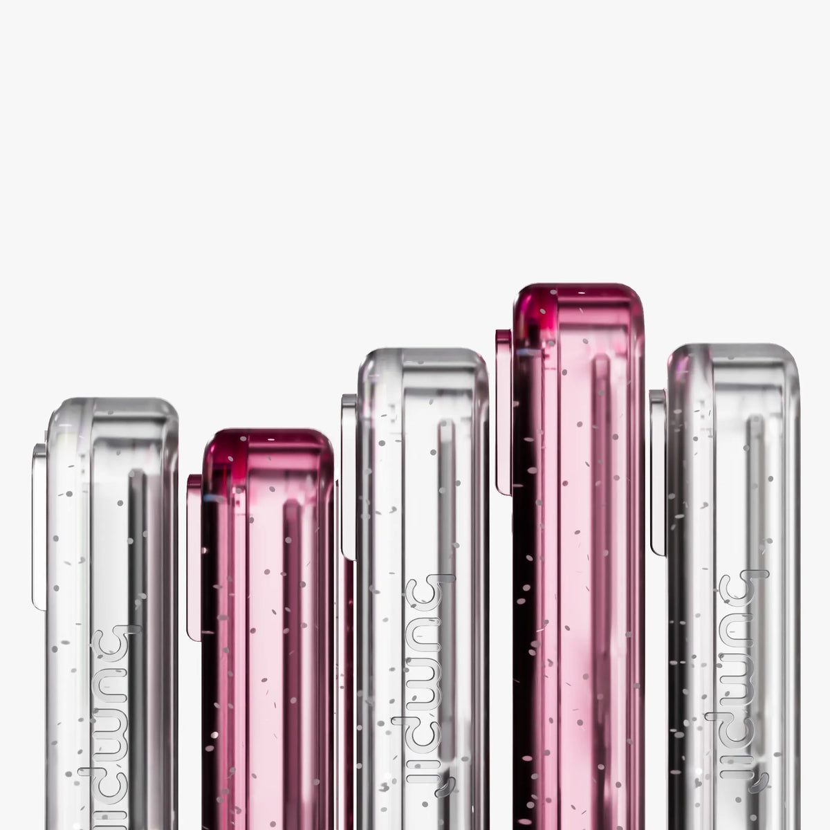 Pink and clear graded card cases, stacked side by side with 'bumpii' branding on a light grey background.