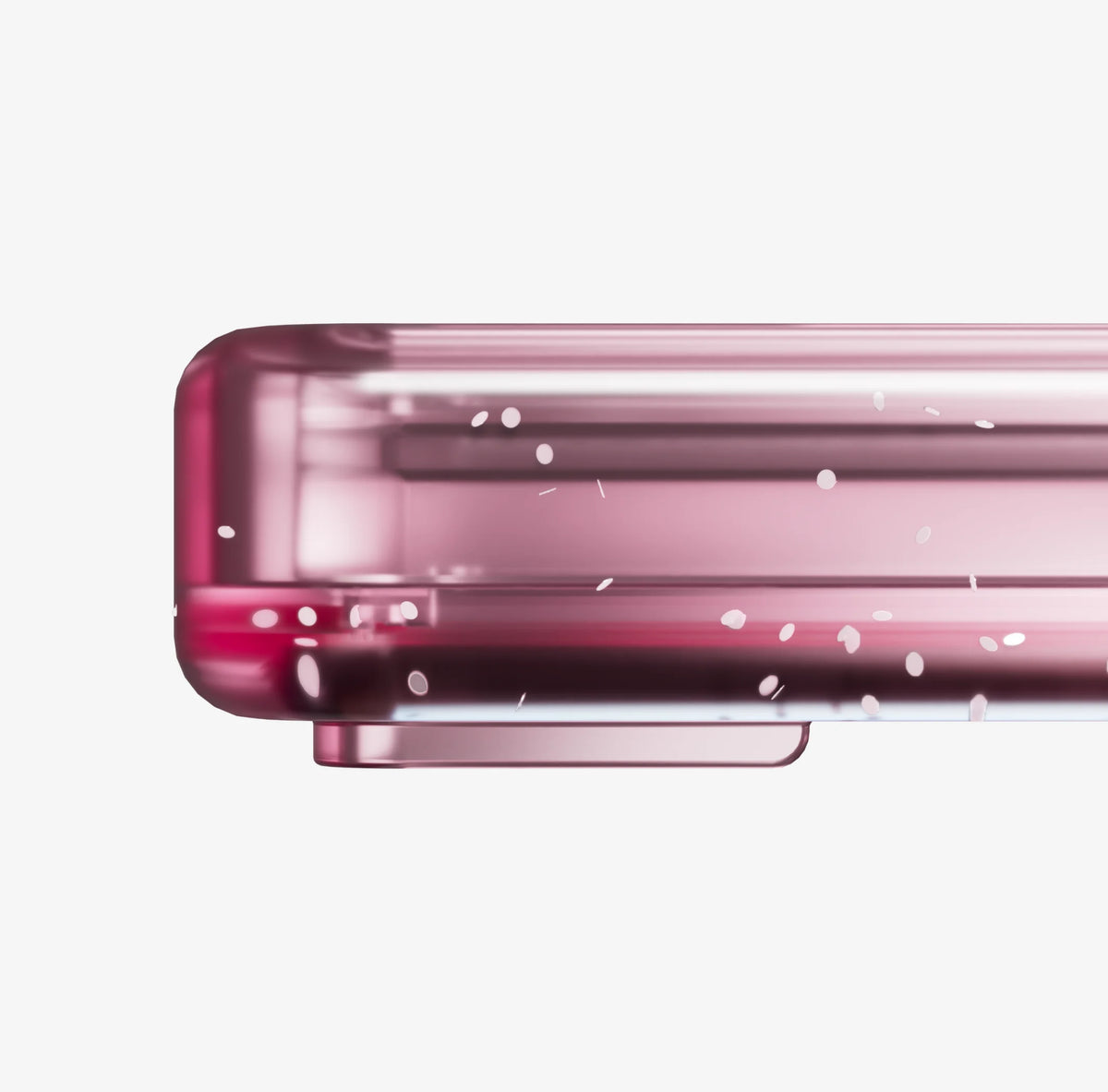 Bumpii Lychee slab protector close-up showing rounded translucent pink corner side detail.